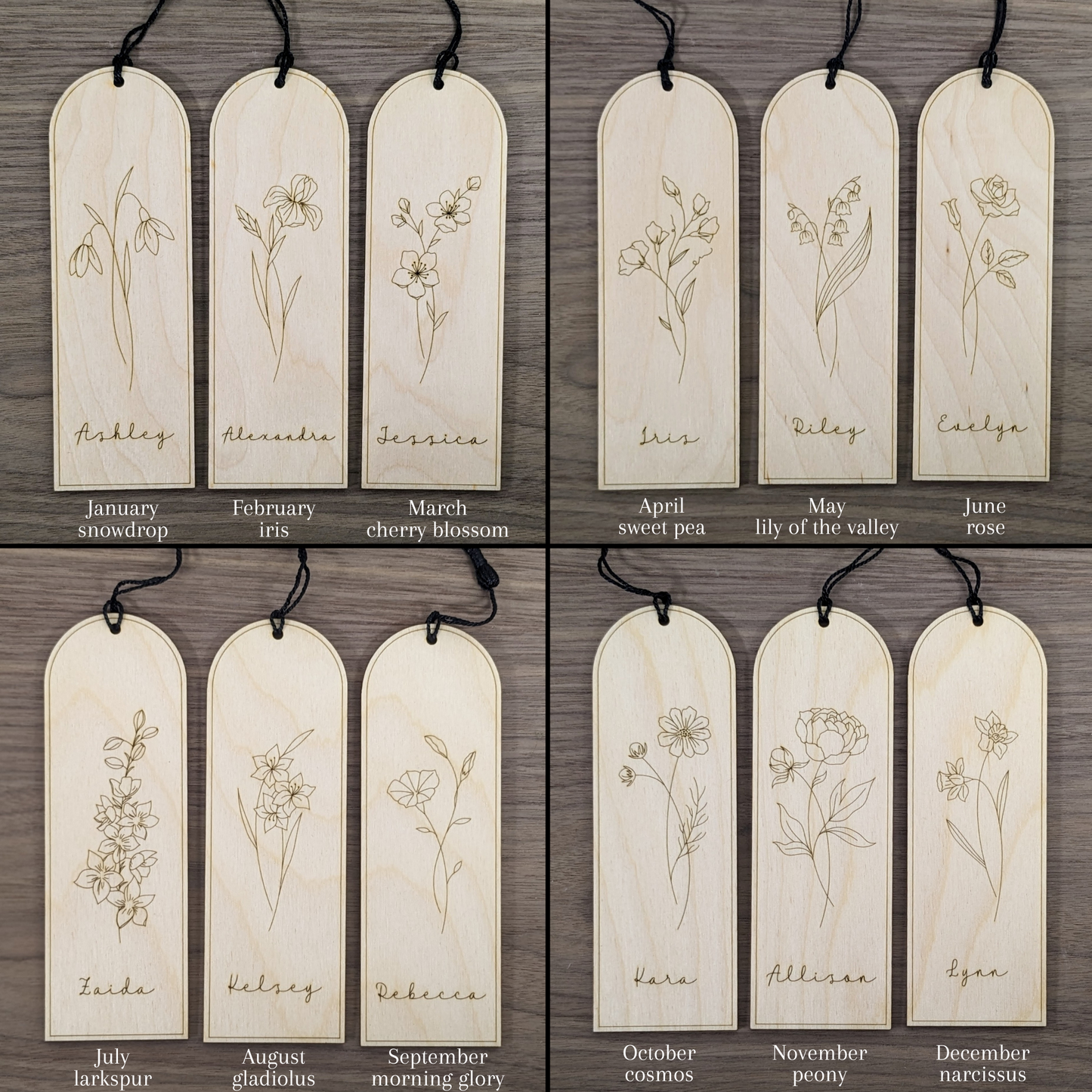Personalized Birth Month Flower Bookmarks