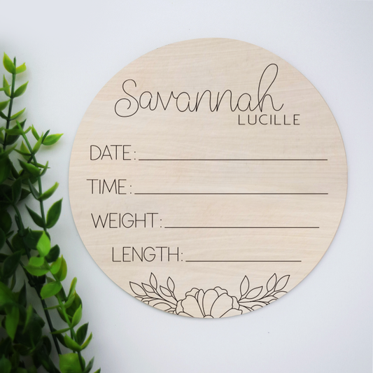 Personalized Baby Birth Announcement Sign - Floral