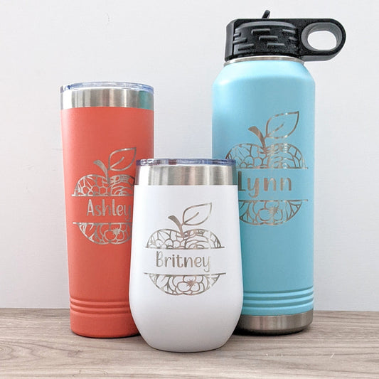 Drink Tumbler with Floral Apple & Name